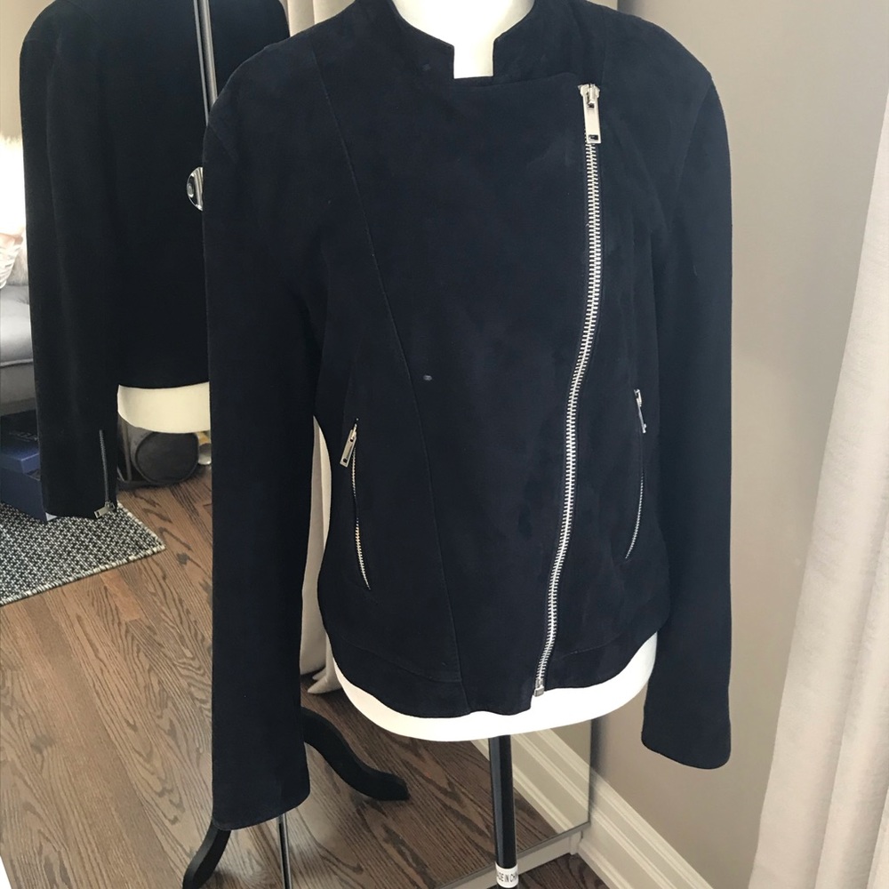 💯Real Suede Massimo Dutti Navy Moto Jacket - Picture 7 of 12